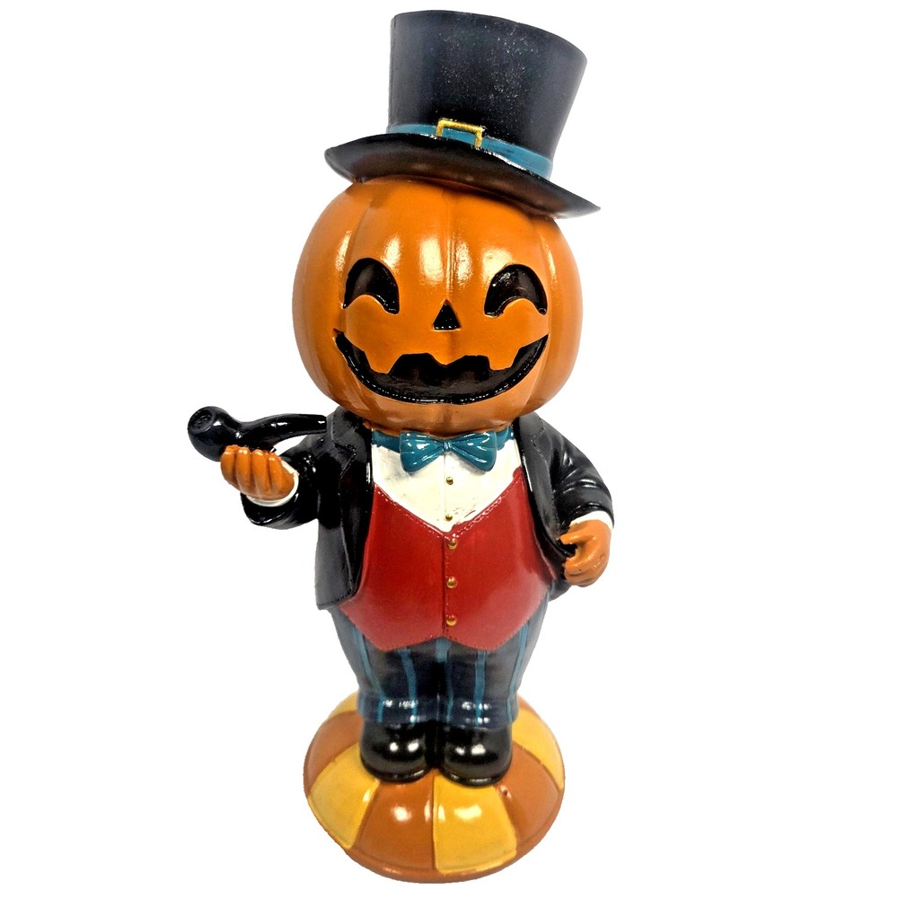 Sweet Street Pumpkin Gentleman Figurine Cane Halloween Tabletop Decor 9.25 Inch